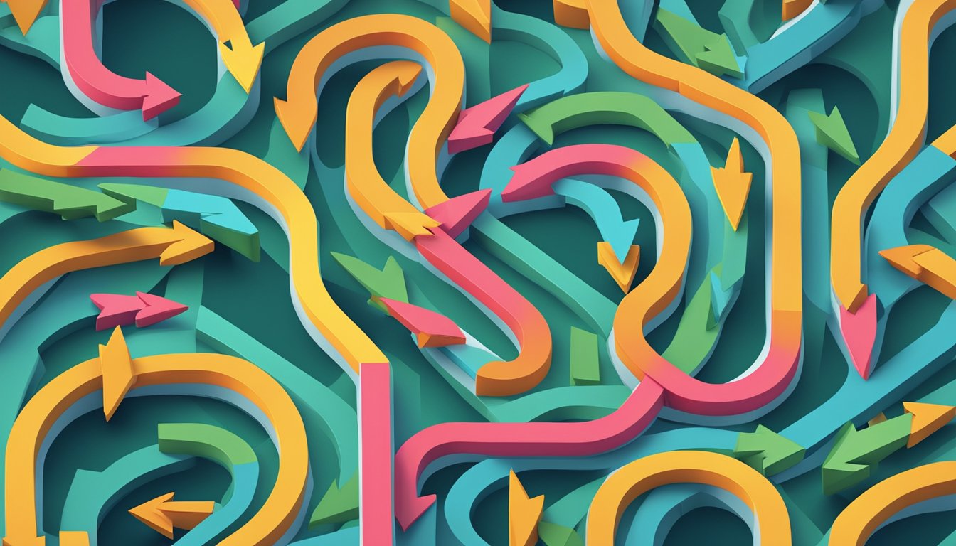 A group of arrows swiftly adjusting their direction to navigate
through a maze of obstacles, symbolizing adaptability and agility in a
fast-paced
environment