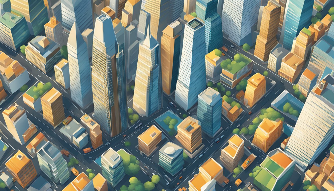 A bustling city skyline with buildings of varying heights and styles,
surrounded by busy streets and highways, showcasing the fast-paced and
dynamic nature of the
market