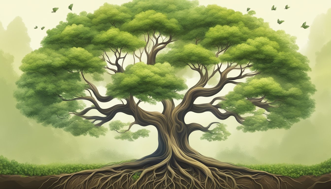 A flourishing tree with deep roots adapts to changing seasons,
symbolizing sustainable growth and resilience in a dynamic
environment