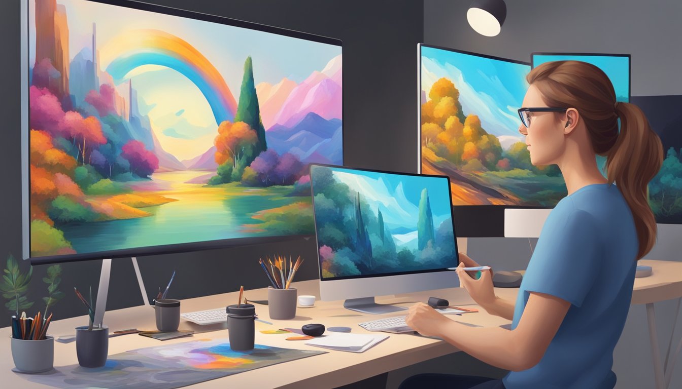 AI creates art in a digital studio, while a traditional artist works
with paint and canvas. The two processes are separate and
coexist