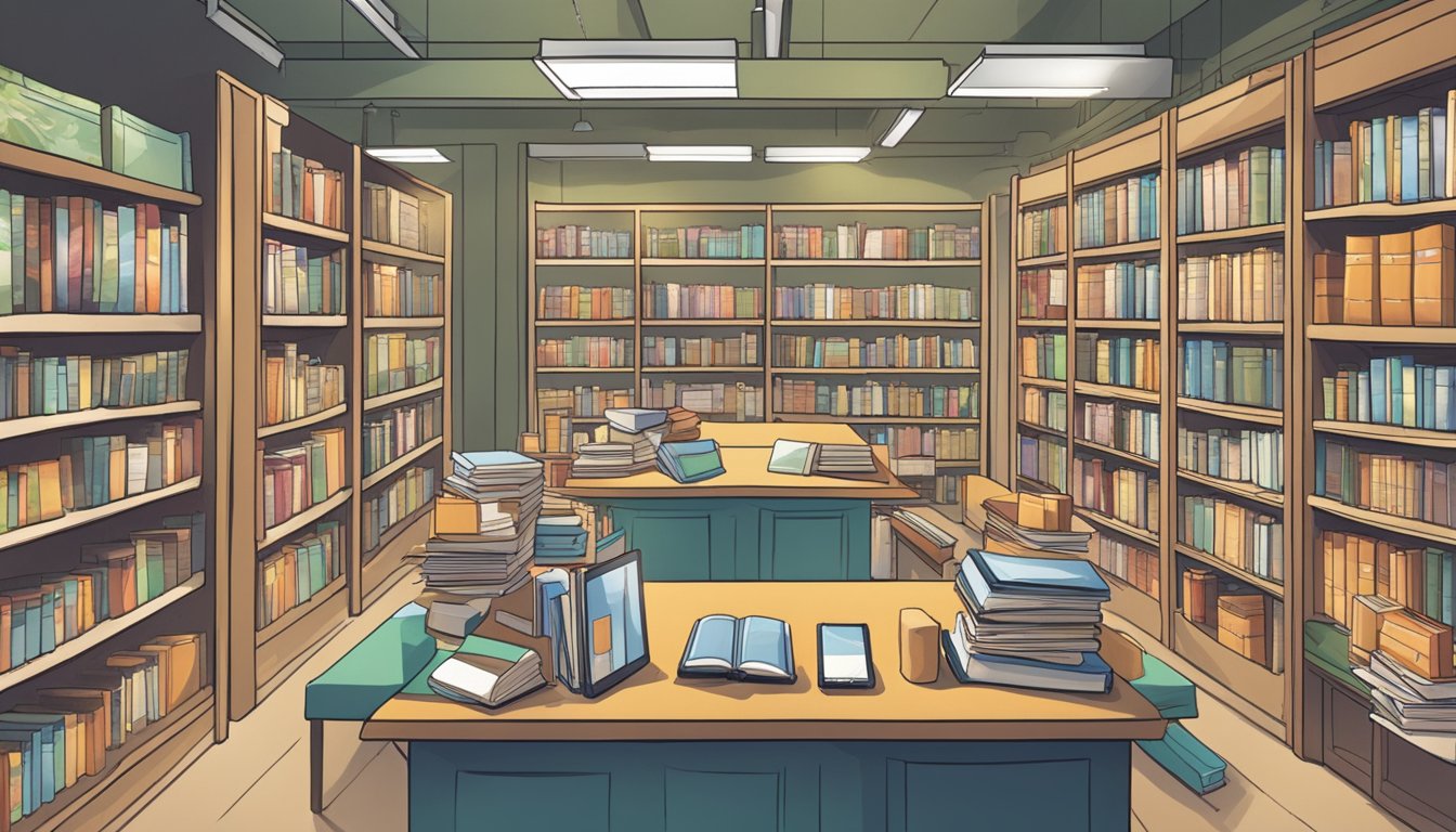 A bustling market with e-books and traditional books on display,
competing for attention. E-books are showcased on digital screens, while
traditional books are neatly stacked on shelves. Customers browse and
compare the two
options