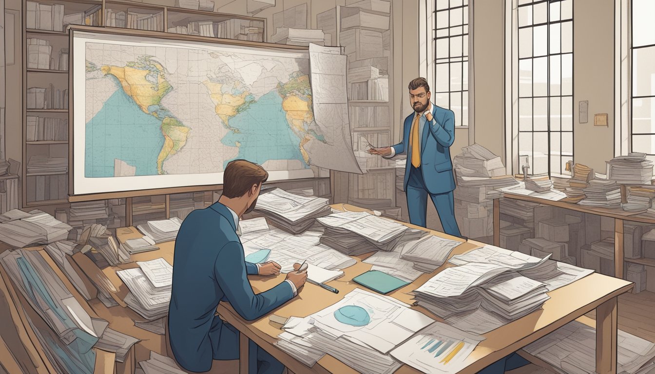 A figure confidently explains a complex concept while surrounded by
evidence of their lack of
understanding