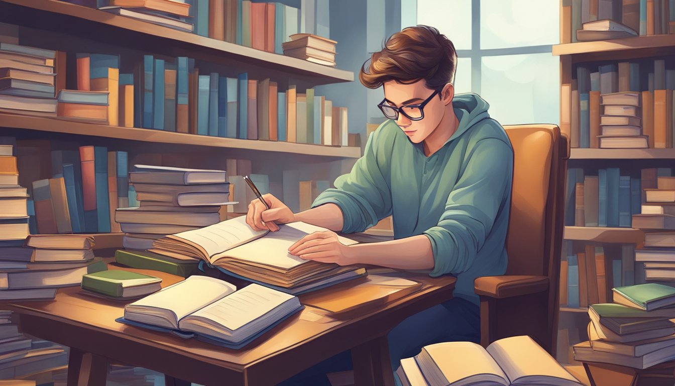 A person studying books and attending workshops, gaining knowledge and
skills, while realizing their own limitations and seeking personal
growth