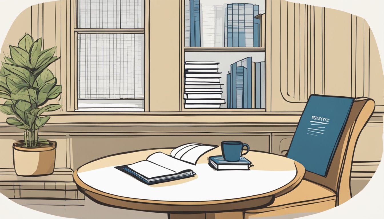 A table with two chairs facing each other, a notepad and pen on the
table, and a book titled “Psychological Tactics for Negotiators” open to
a page about the importance of not splitting the
difference