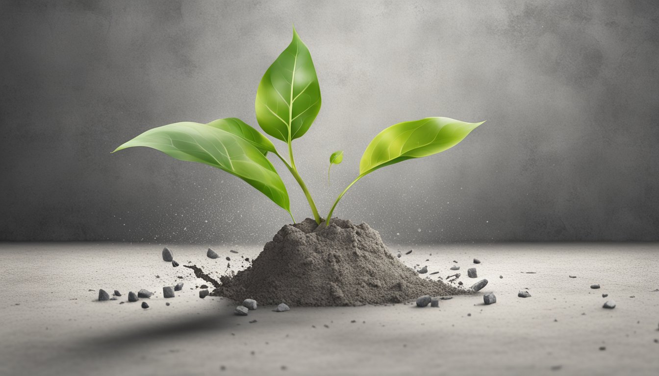 A seedling breaks through the concrete, symbolizing resilience and
adaptation
