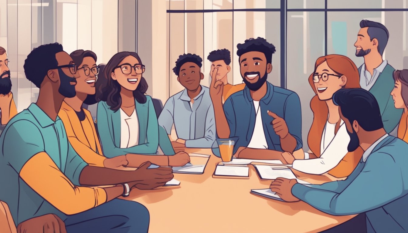 People engage in good conversations: asking questions, avoiding
complaints. A lively social setting, with animated gestures and engaged
expressions