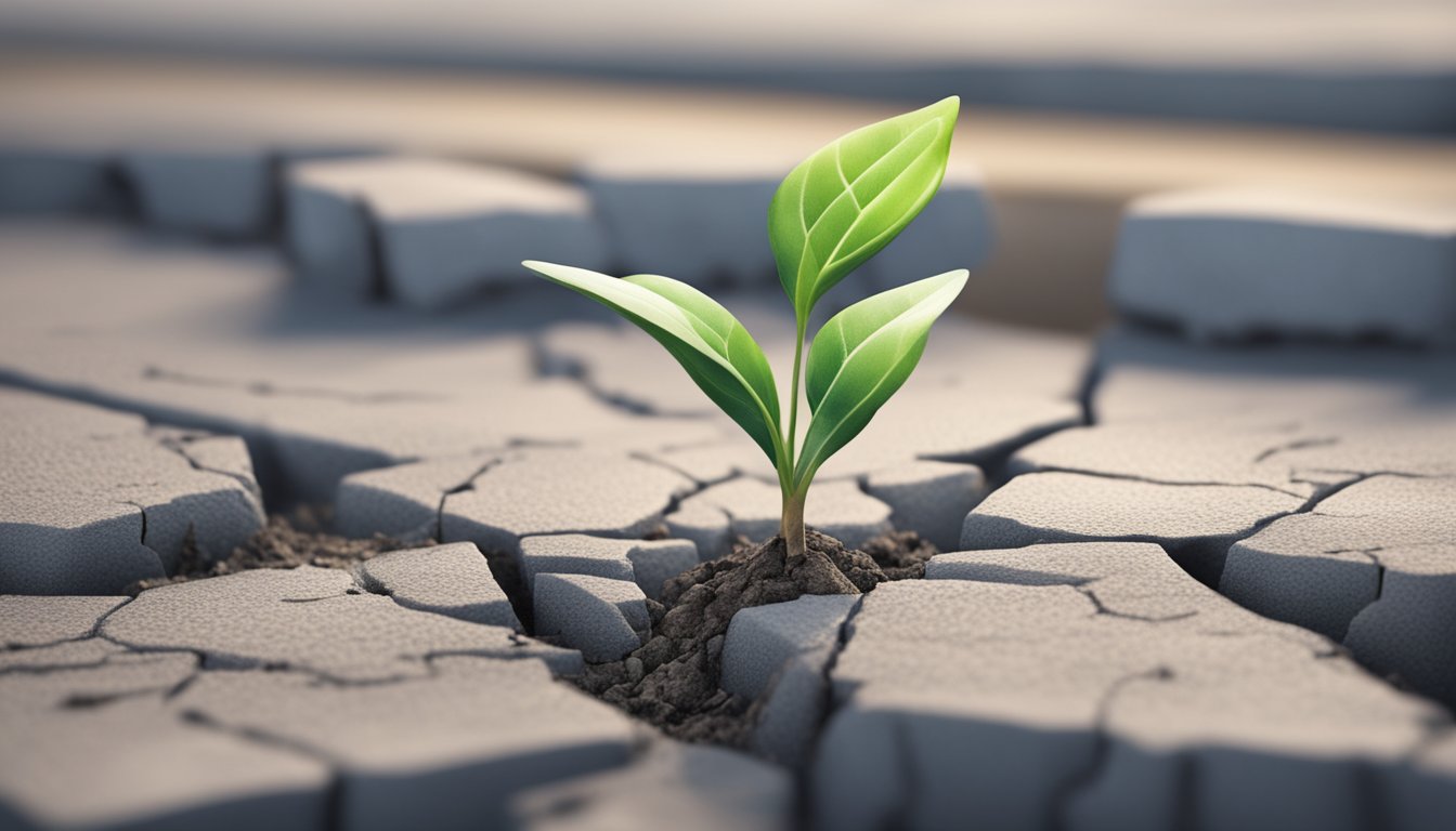 A small seedling pushing through cracked pavement, symbolizing
resilience and growth despite
adversity