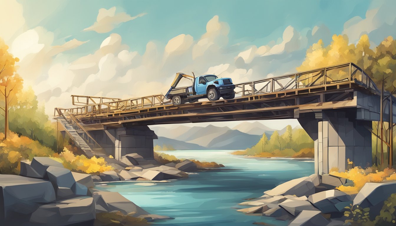 A broken bridge being rebuilt with stronger materials, symbolizing the
process of turning failure into
success