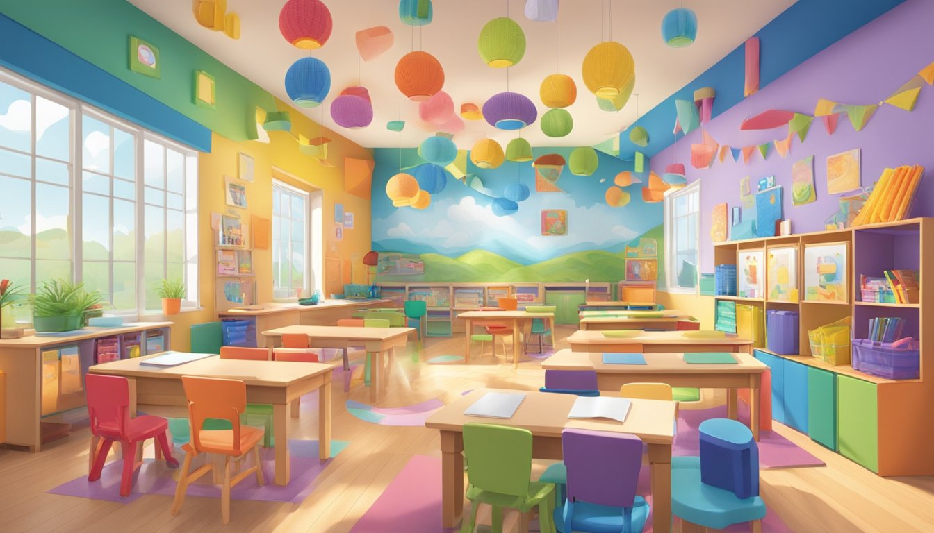 A colorful classroom with various sensory stations: tactile, visual,
auditory, and olfactory. Students engage with textured materials,
vibrant visuals, soothing sounds, and pleasant scents to enhance their
learning
experience