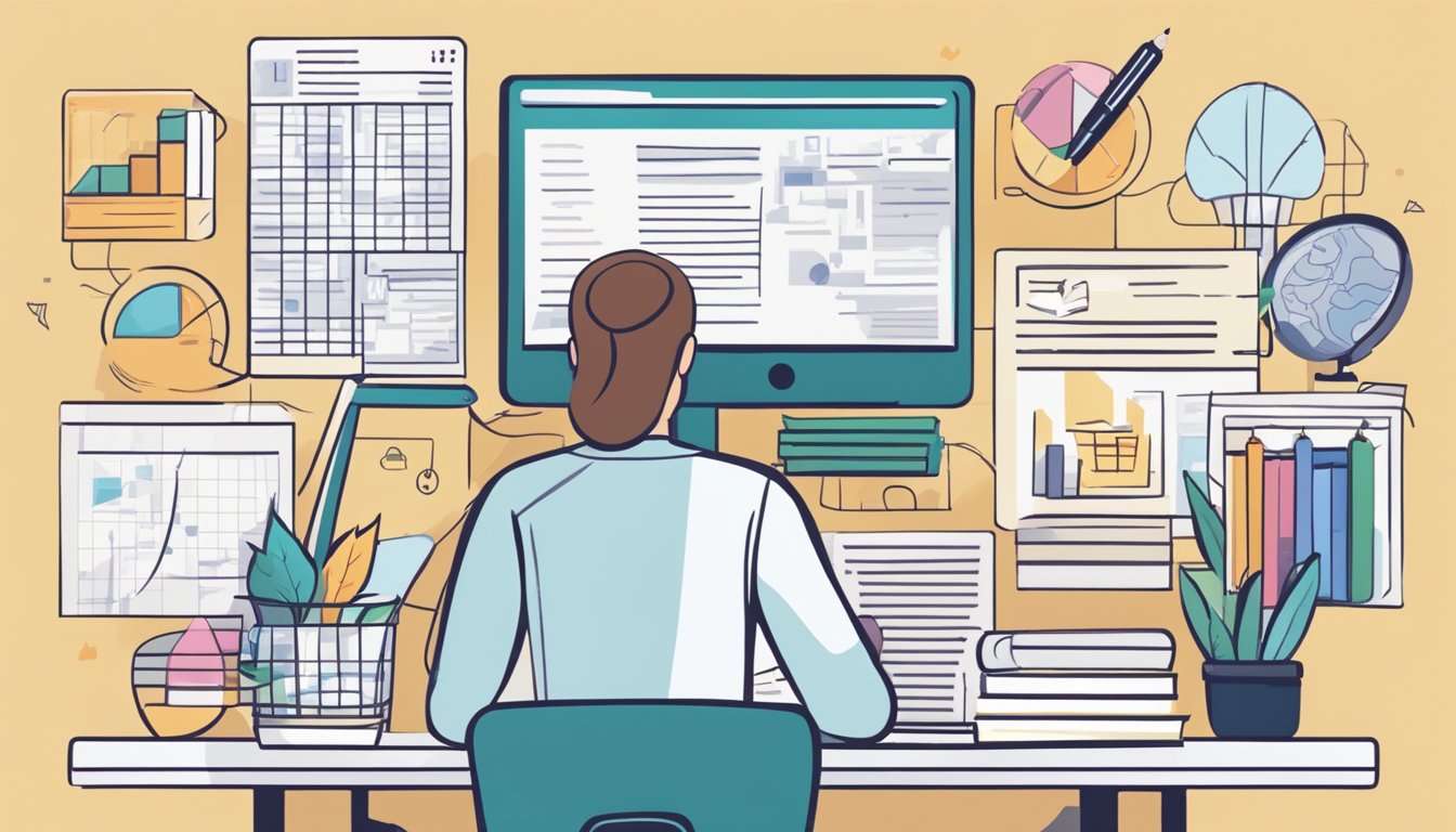 A person reading and taking notes from a computer screen with various
psychology resources
open