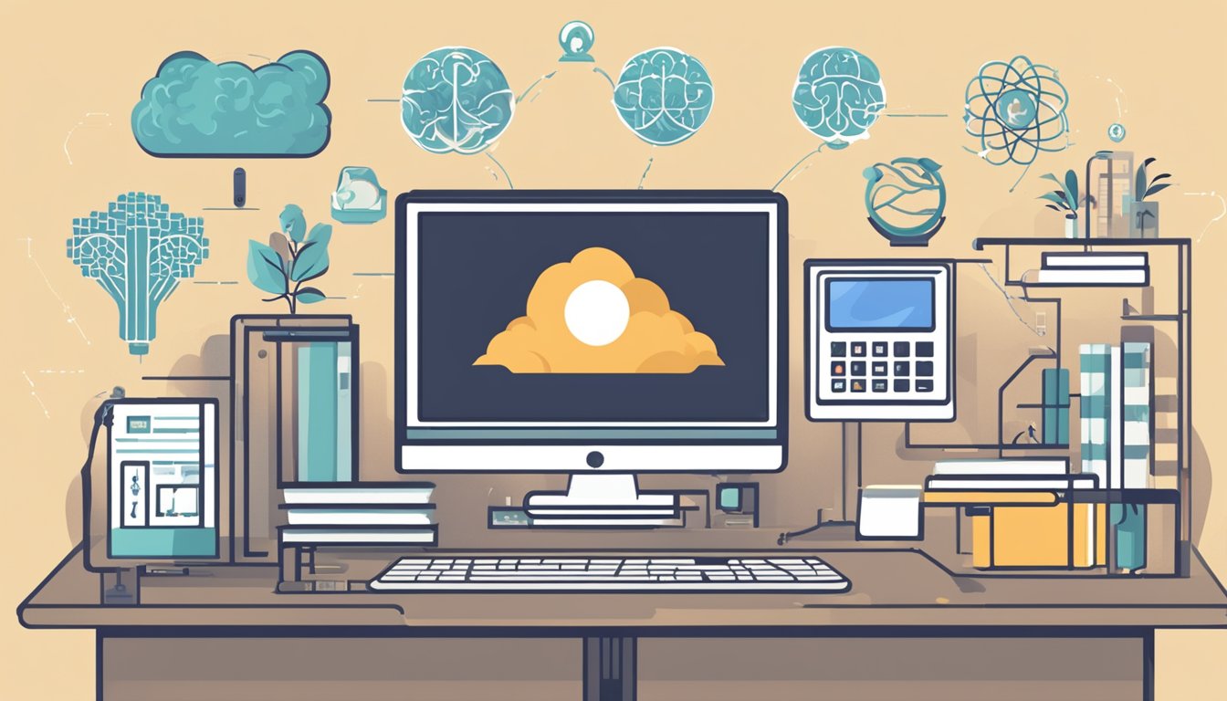 A computer screen displaying a webpage with the title “Scientific
Research and Evidence Mastering Mindfulness Online: Digital Resources
for Mental Clarity and Focus.” Icons of a brain and a meditation pose
are visible on the
screen