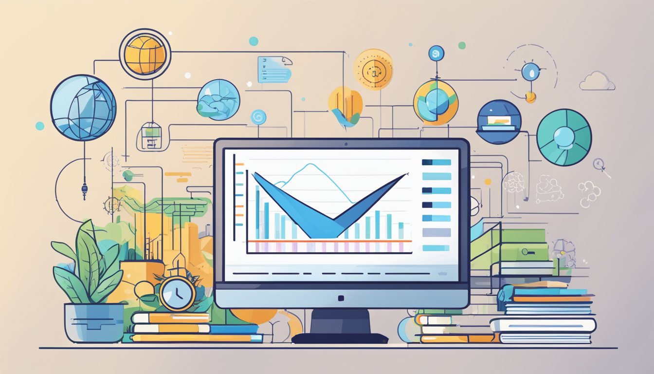 A chart showing a steady rise in online learning investment from 2024
and beyond, with various economic factors influencing the
trend