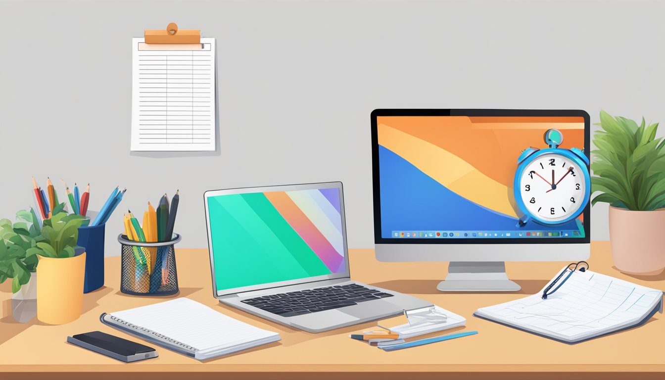 A timer set for 25 minutes, a checklist, and a desk with a laptop and
notepad