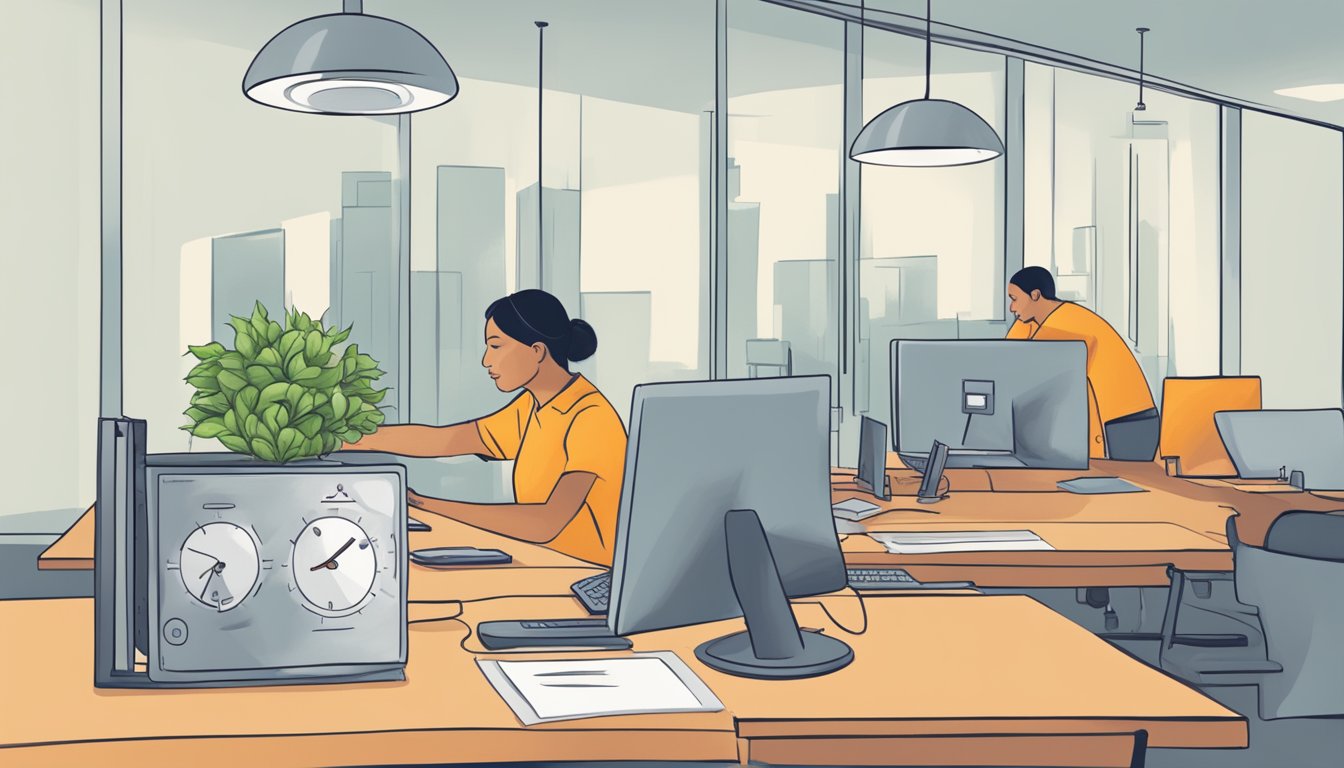 A timer ticking as a person works for 25 minutes, then takes a
5-minute break. This cycle repeats several times, representing the
benefits and challenges of the Pomodoro
Technique