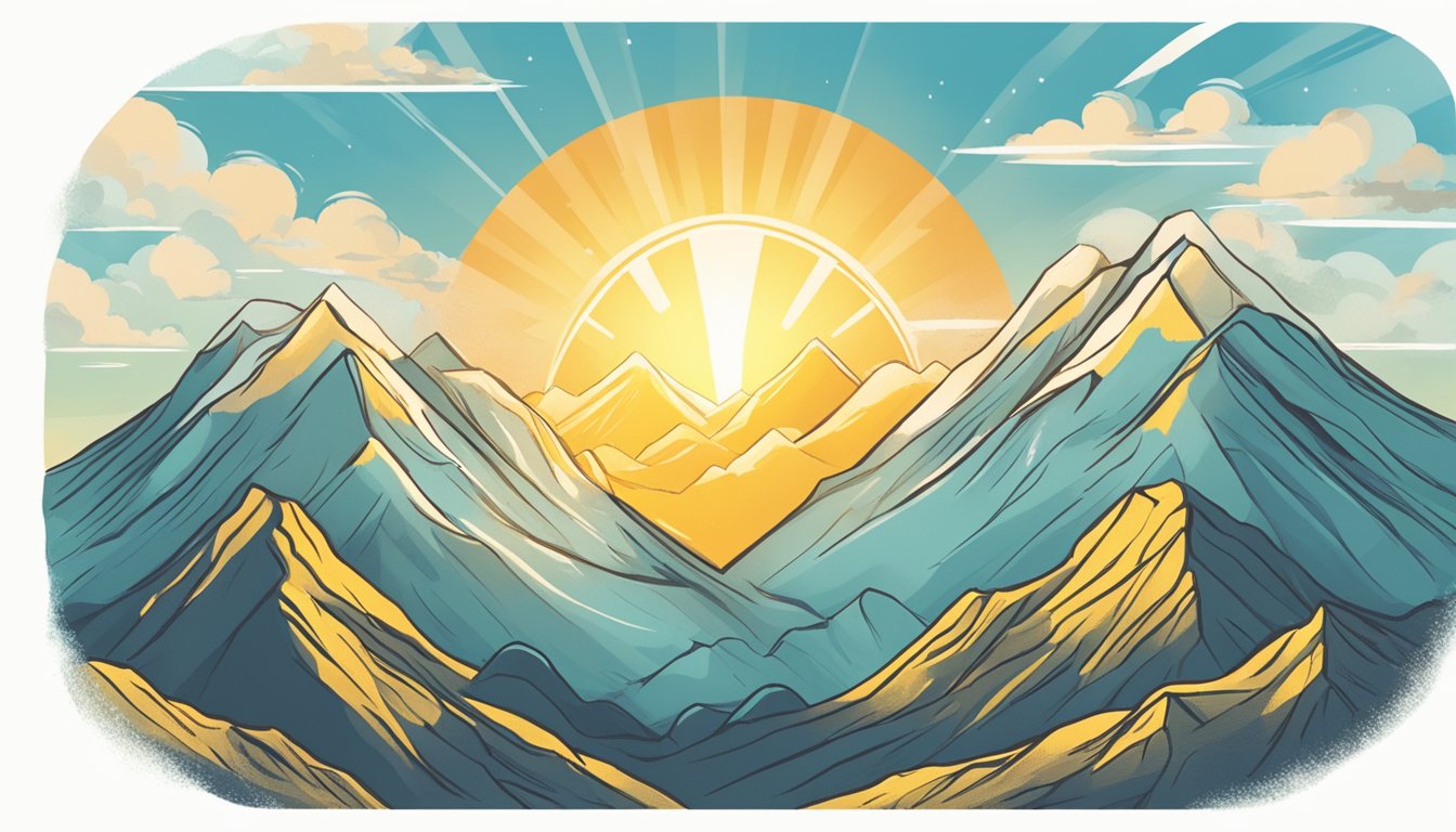 A bright sun rising over a mountain peak, with the words “I am
successful” written in the sky with fluffy
clouds