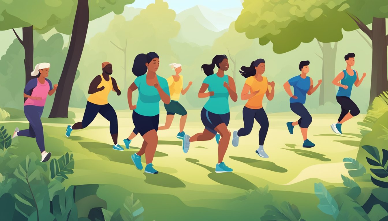 A group of people engage in outdoor fitness bootcamp activities,
surrounded by nature. They participate in physical training while also
learning about the benefits of outdoor
fitness