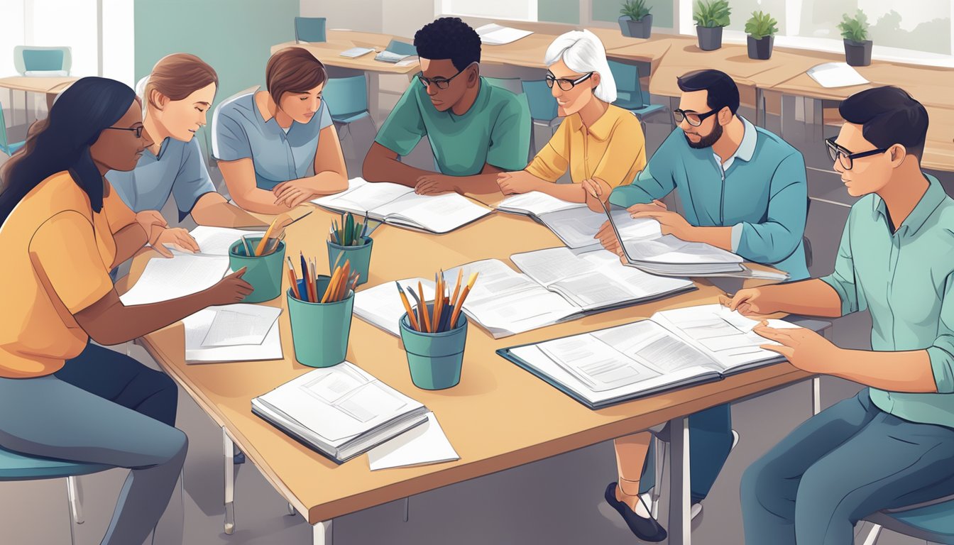 A group of adults engaged in collaborative learning, sharing knowledge
and skills, and supporting each other in a classroom
setting