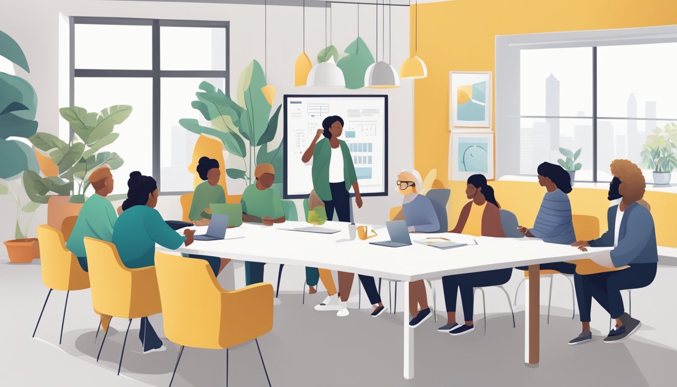 A group of adults engage in collaborative learning, sharing knowledge
and skills in a supportive
environment