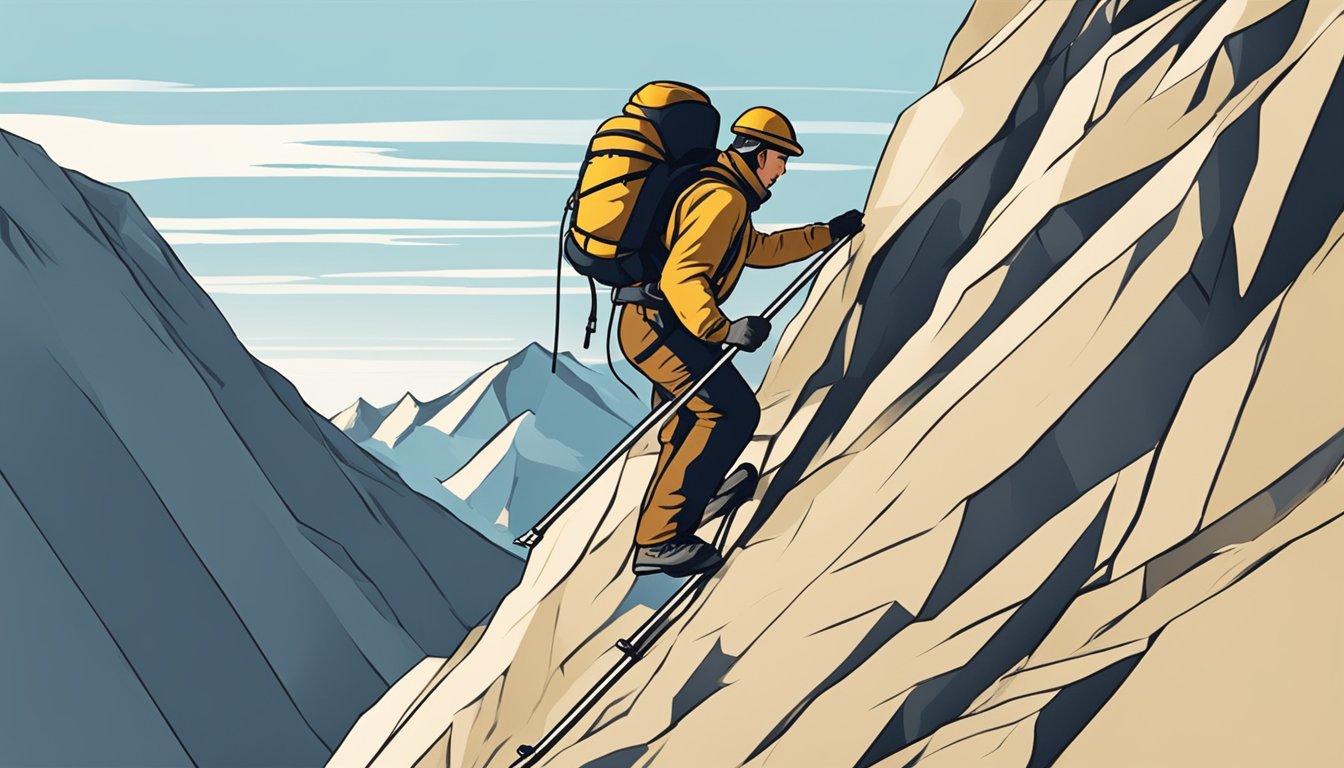A mountain climber tackling a steep slope using small, deliberate
steps