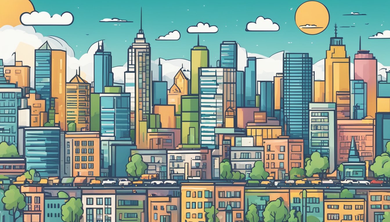 A bustling city skyline with various businesses thriving and
expanding, symbolizing the top 10 location-independent business ideas
for aspiring
entrepreneurs