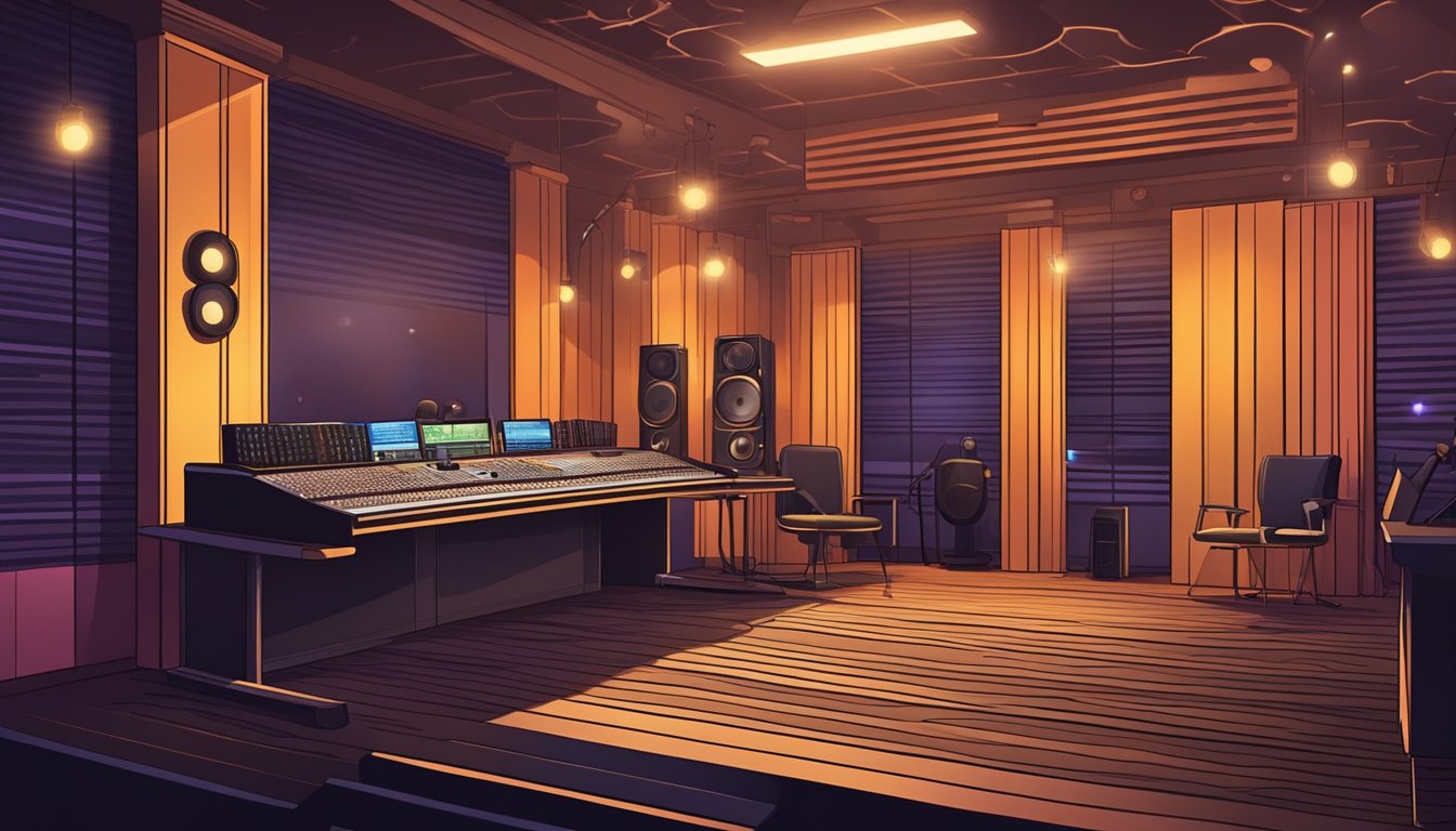 A dimly lit radio studio with glowing equipment, a microphone, and
soundproof walls. The DJ’s voice fills the room, captivating listeners
with its smooth, rhythmic
cadence