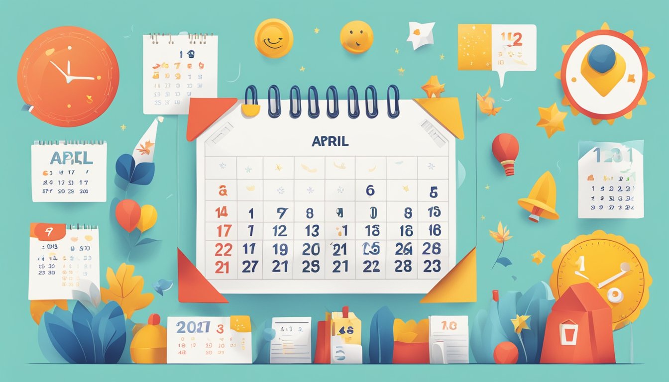 A calendar with April 1st circled in red, surrounded by playful
symbols like a jester&rsquo;s hat and a laughing
emoji