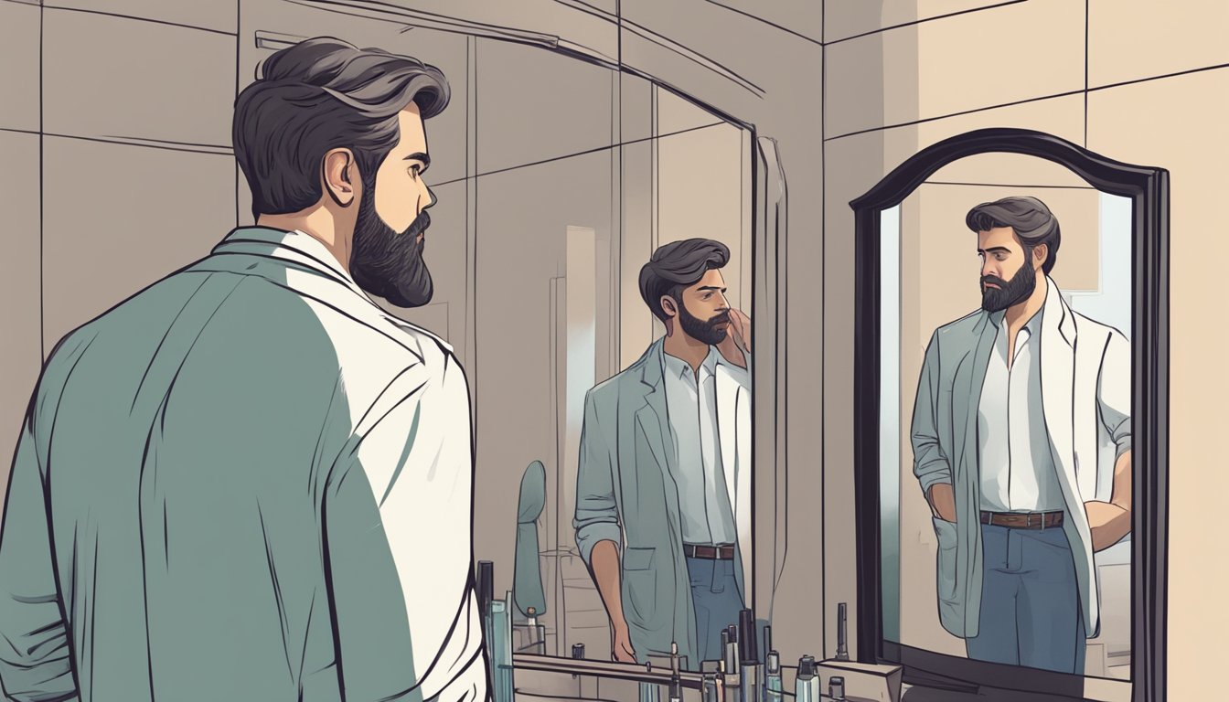 A person standing in front of a mirror, with a thoughtful expression
on their face, as they contemplate their emotions and
self-awareness