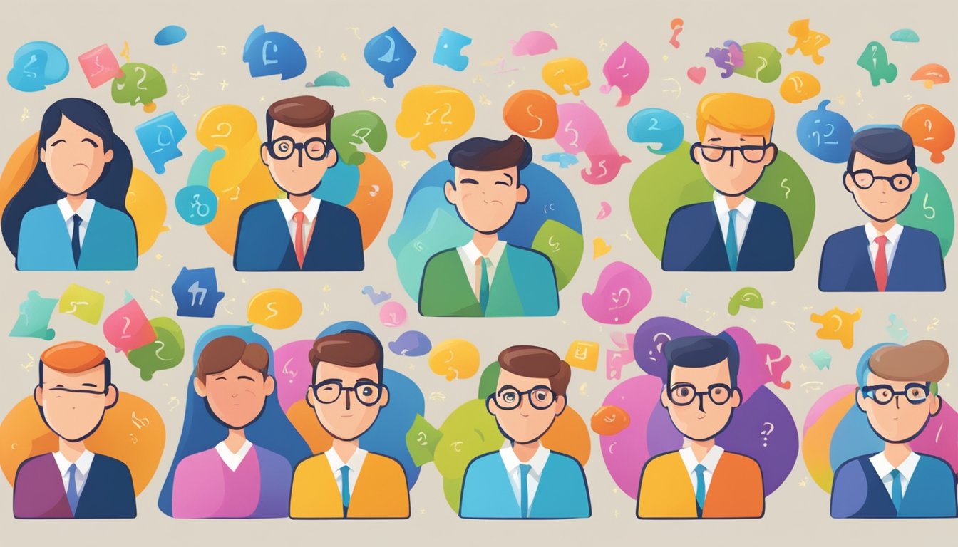 A person with a puzzled expression, surrounded by various emotions and
situations, representing the importance of emotional intelligence in
personal development and
success