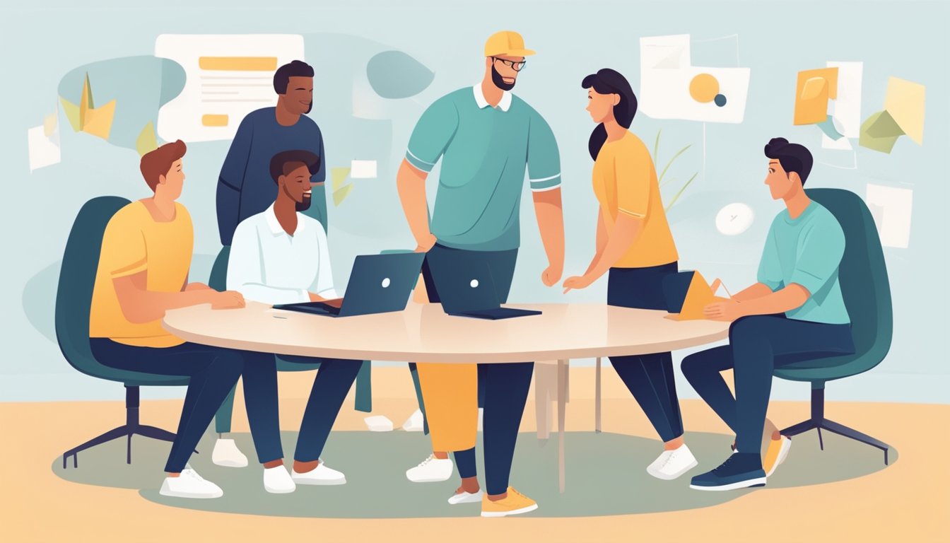 Team members displaying empathy, self-awareness, and effective
communication. Positive interactions and understanding among team
members