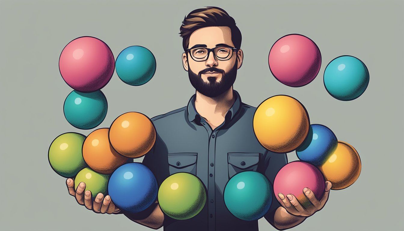A person juggling multiple balls, each representing a different
subject, with ease and balance, compared to a person struggling to hold
up a single heavy
weight
