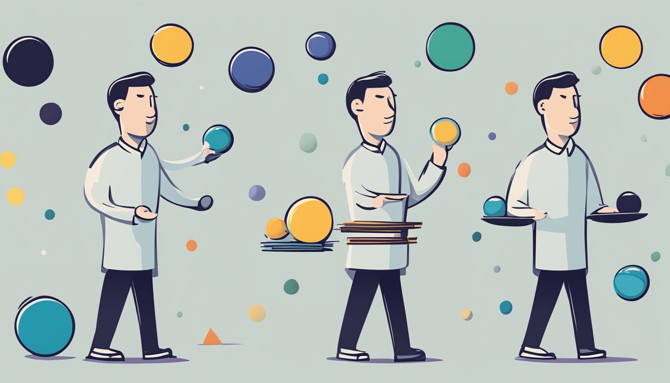 A person juggling various objects, showcasing their versatility and
skill in different
areas
