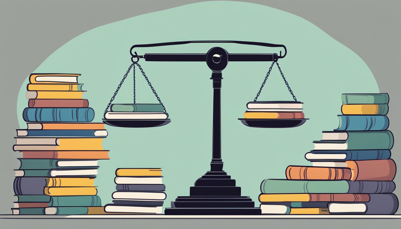 A scale tipping in favor of rewards, with a pile of books on one side
and a frown on the
other