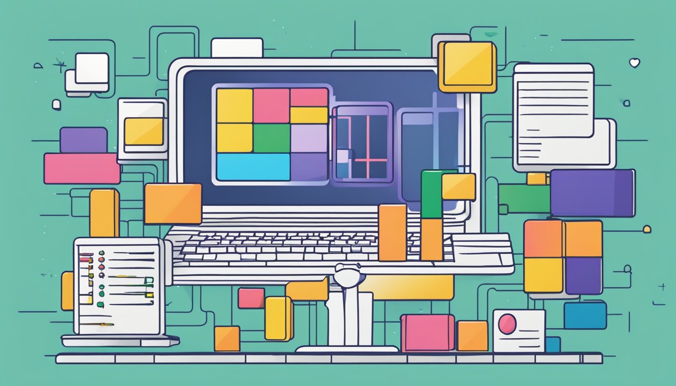 A computer screen displaying Scratch Online with colorful blocks and
code, surrounded by eager learners and a supportive
instructor