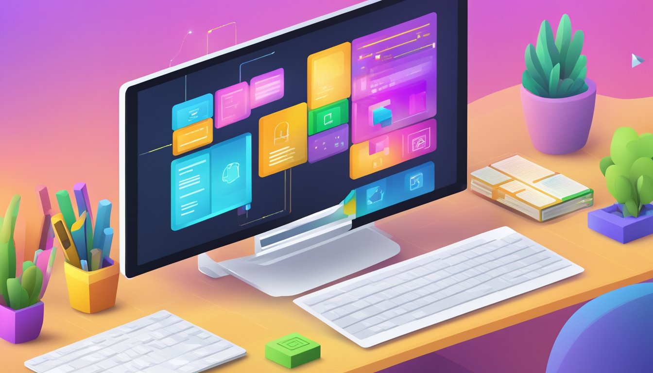 A computer screen displaying Scratch Online with colorful blocks and
code, surrounded by a child-friendly interface and
tutorials
