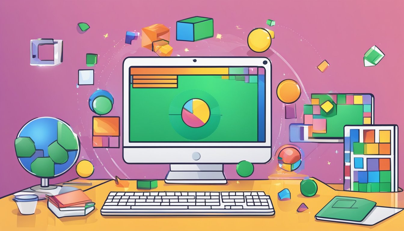 A computer screen displaying Scratch Online with colorful blocks and a
simple program, surrounded by excited young
learners