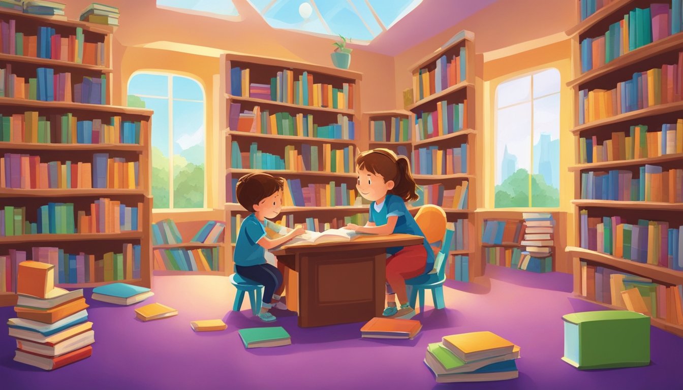 Children explore books in a colorful library, surrounded by stacks of
books and reading nooks. The room is filled with excitement and
curiosity as they discover the wonders of reading on World Book
Day